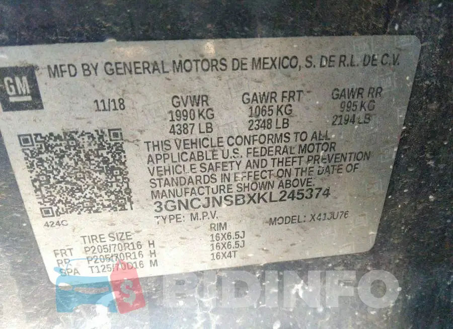 3GNCJNSBXKL245374 Photo# 9