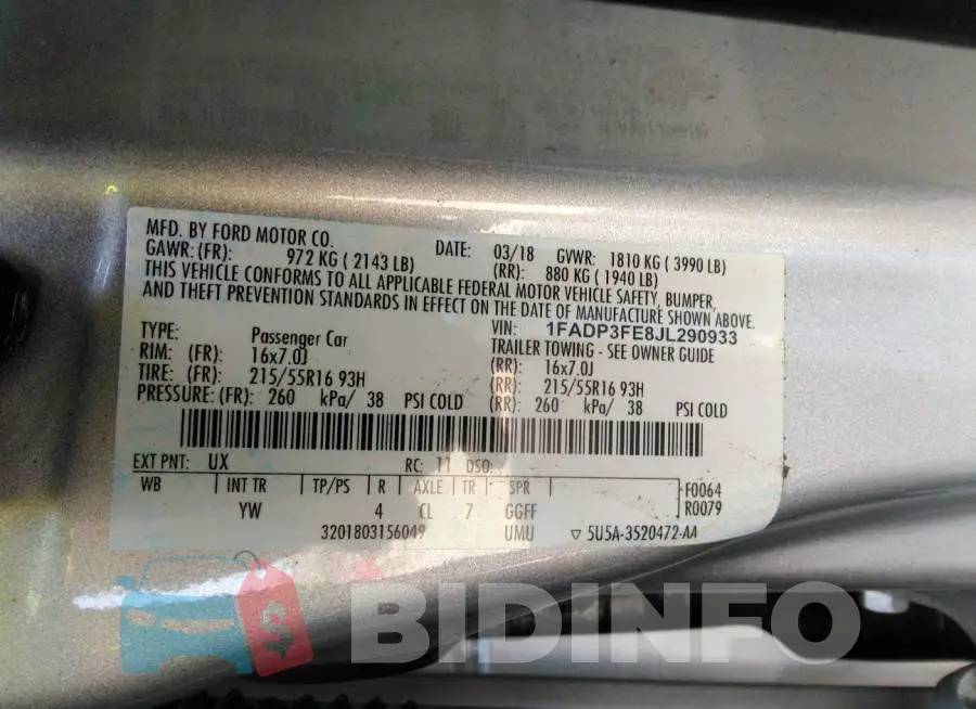 1FADP3FE8JL290933 Photo# 9