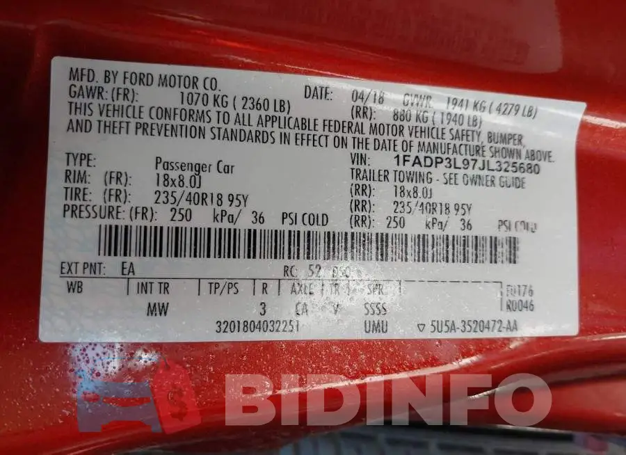 1FADP3L97JL325680 Photo# 9