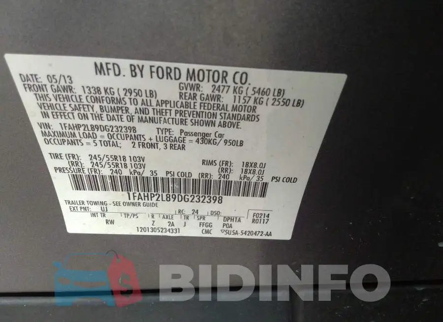 1FAHP2L89DG232398 Photo# 9