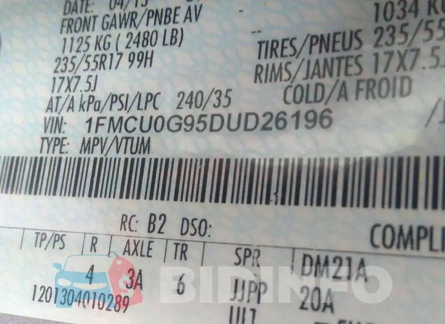 1FMCU0G95DUD26196 Photo# 9