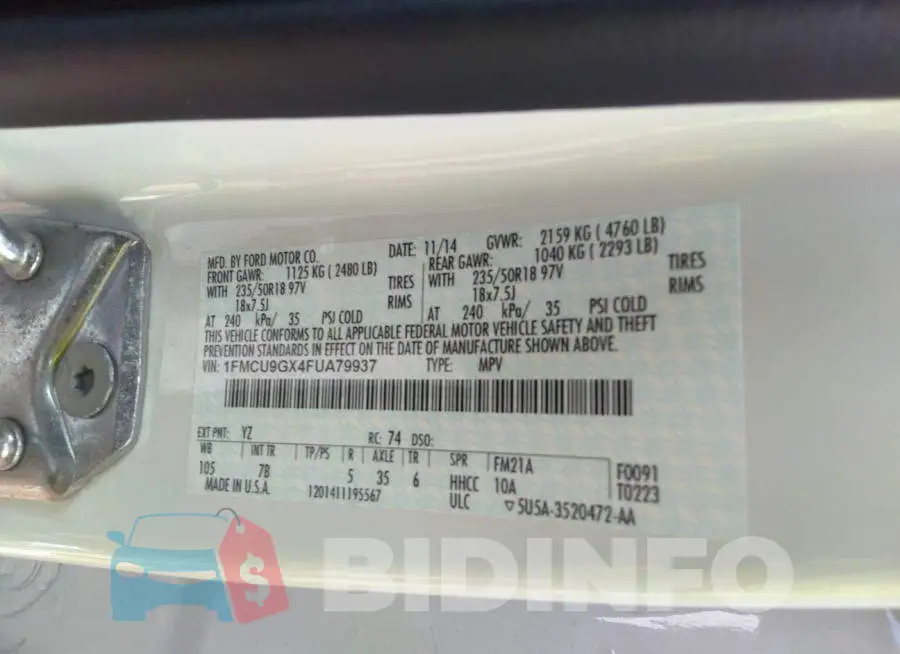 1FMCU9GX4FUA79937 Photo# 9