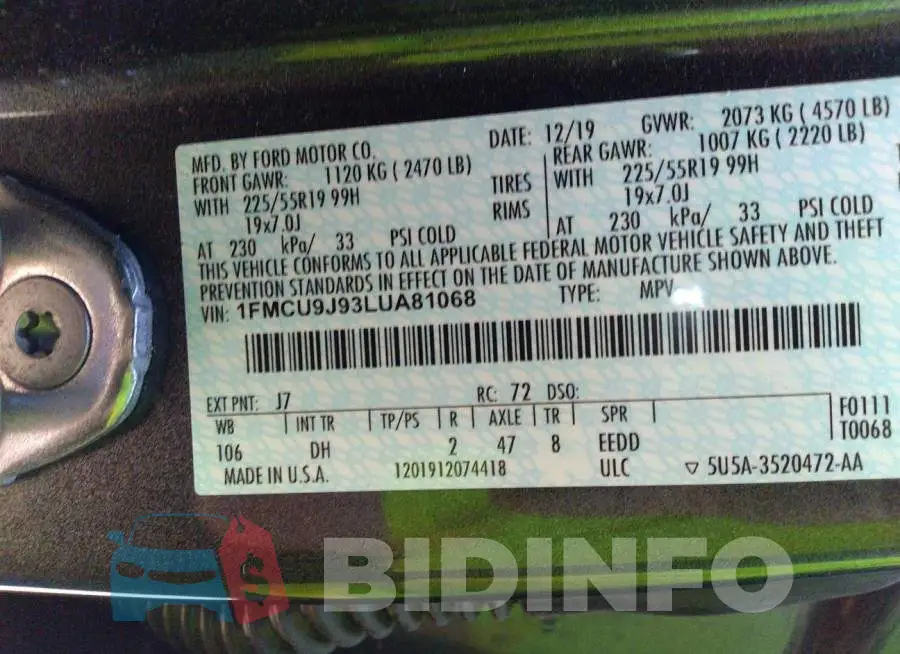 1FMCU9J93LUA81068 Photo# 9