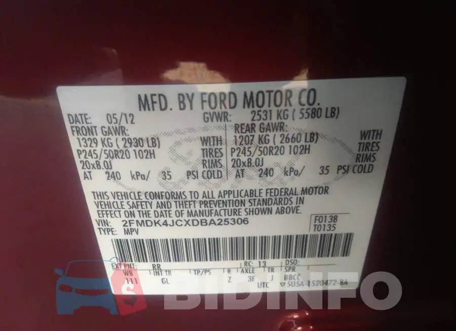 2FMDK4JCXDBA25306 Photo# 9