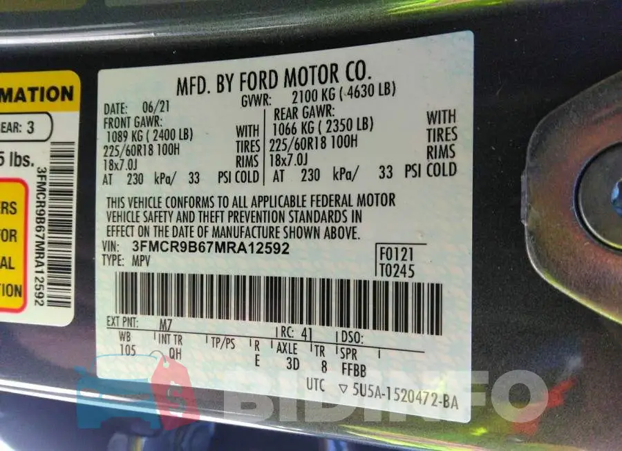 3FMCR9B67MRA12592 Photo# 9