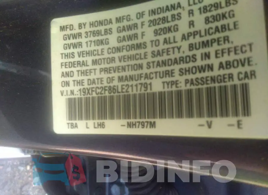 19XFC2F86LE211791 Photo# 9