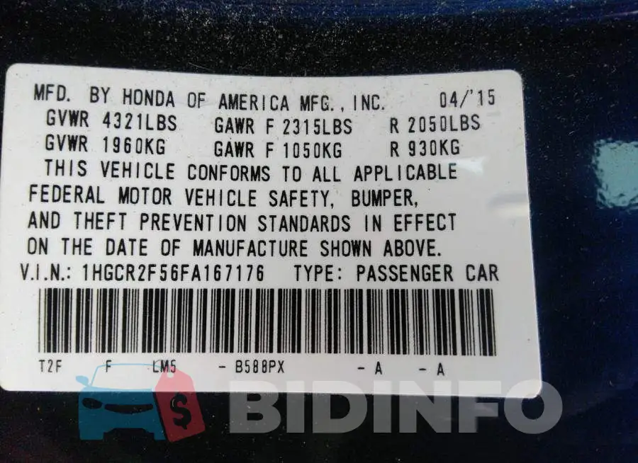 1HGCR2F56FA167176 Photo# 9