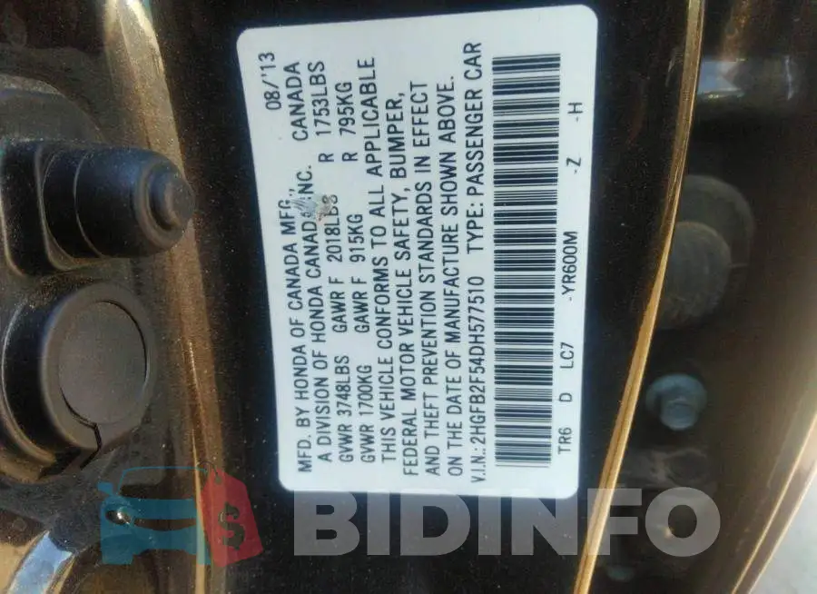 2HGFB2F54DH577510 Photo# 9