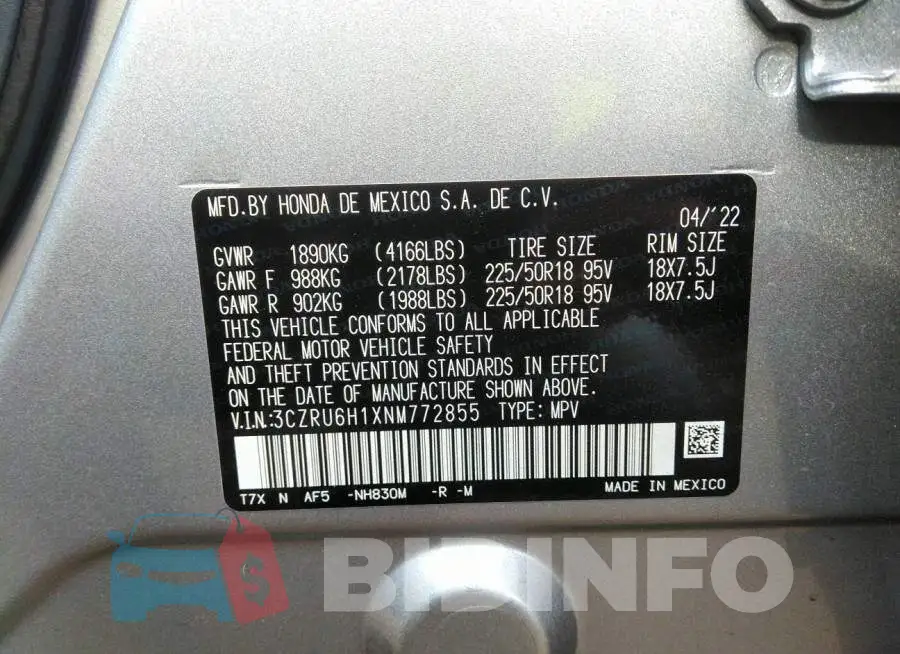 3CZRU6H1XNM772855 Photo# 9
