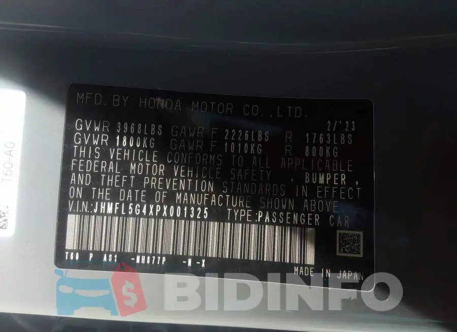 JHMFL5G4XPX001325 Photo# 9