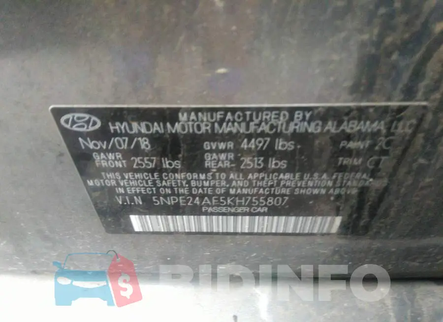 5NPE24AF5KH755807 Photo# 9