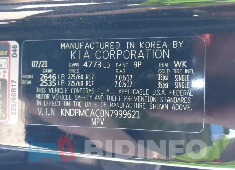 KNDPMCAC0N7999621 Photo# 9