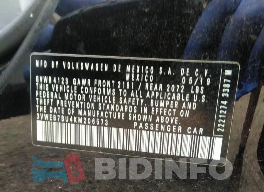 3VWEB7BU4KM206573 Photo# 9