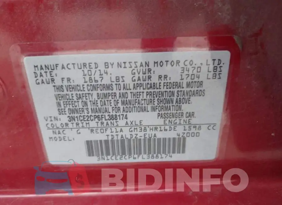 3N1CE2CP6FL388174 Photo# 9