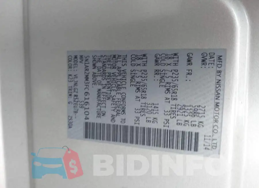 5N1AR2MM3FC616104 Photo# 9