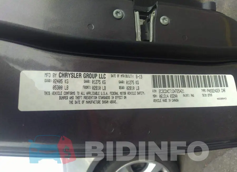 2C3CDXCT1DH725421 Photo# 9
