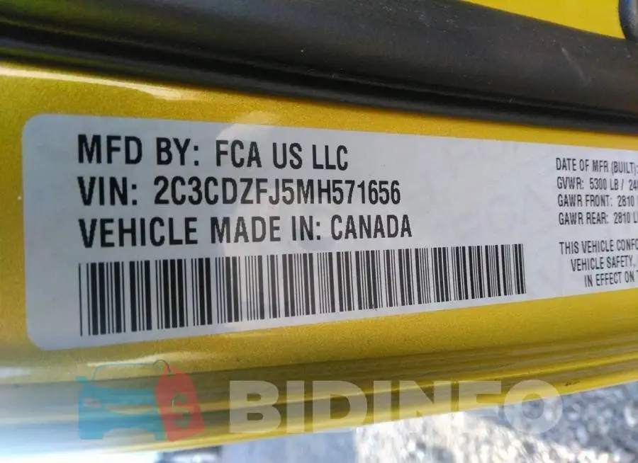 2C3CDZFJ5MH571656 Photo# 9