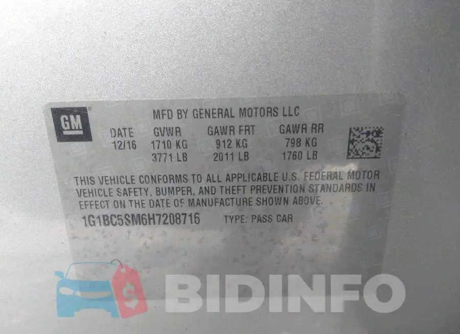 1G1BC5SM6H7208716 Photo# 9