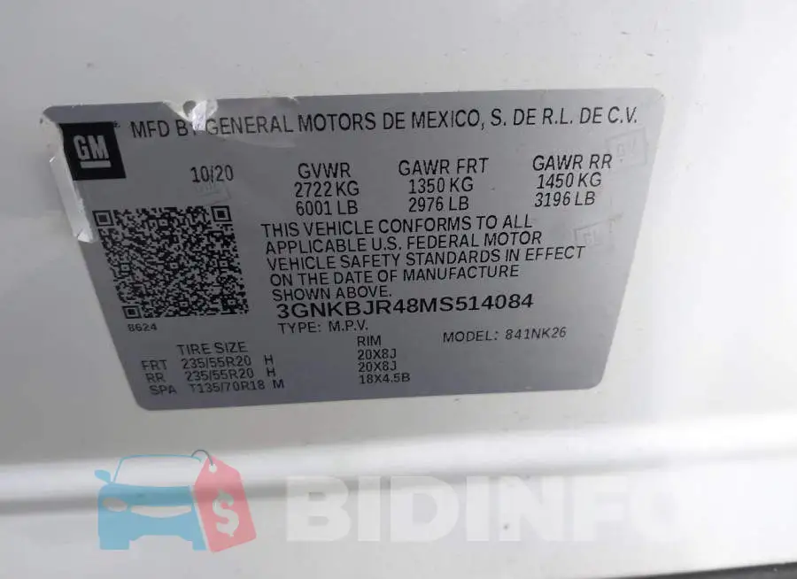 3GNKBJR48MS514084 Photo# 9