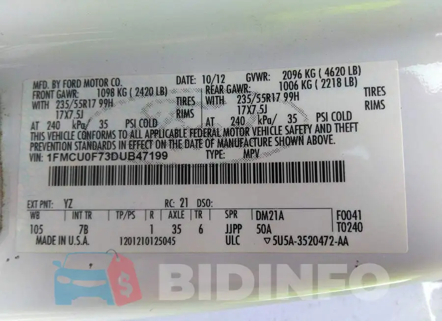 1FMCU0F73DUB47199 Photo# 9