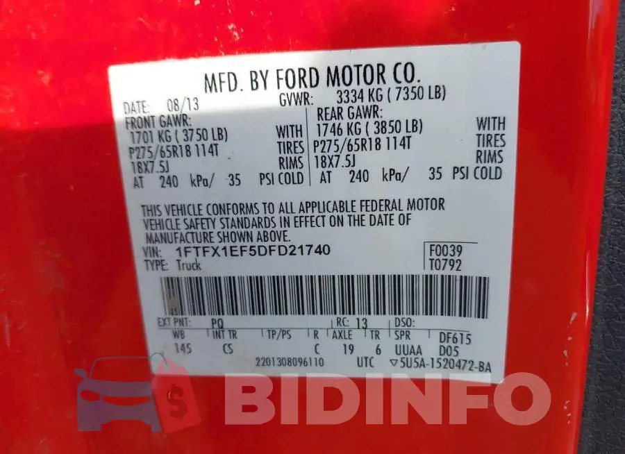 1FTFX1EF5DFD21740 Photo# 9