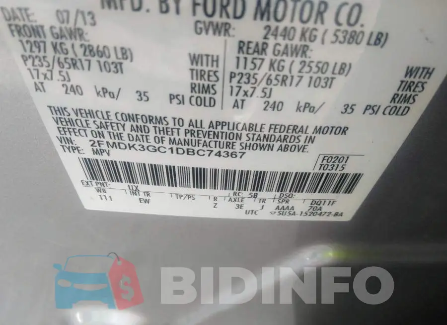 2FMDK3GC1DBC74367 Photo# 9