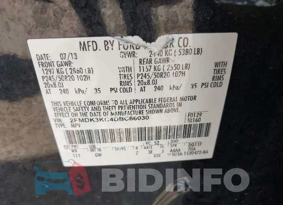 2FMDK3KC4DBC66030 Photo# 9