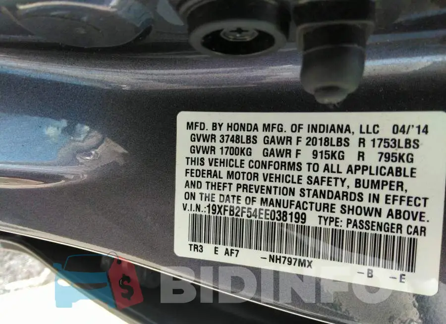 19XFB2F54EE038199 Photo# 9