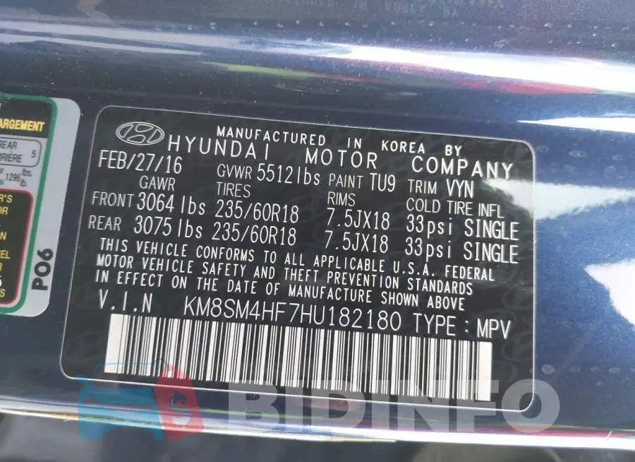 KM8SM4HF7HU182180 Photo# 9