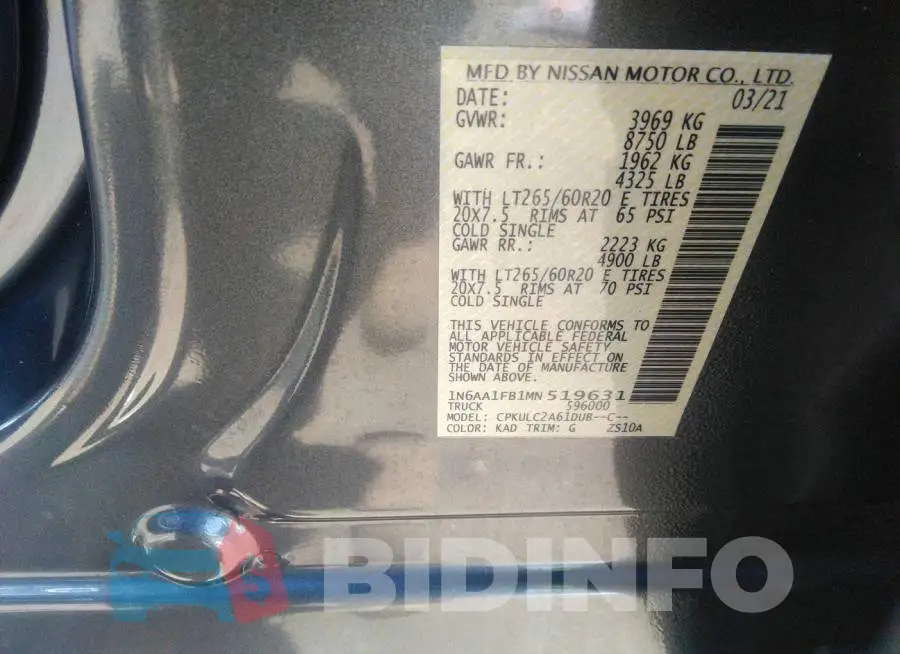 1N6AA1FB1MN519631 Photo# 9