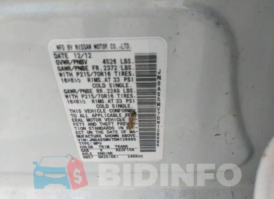 JN8AS5MV7DW126865 Photo# 9
