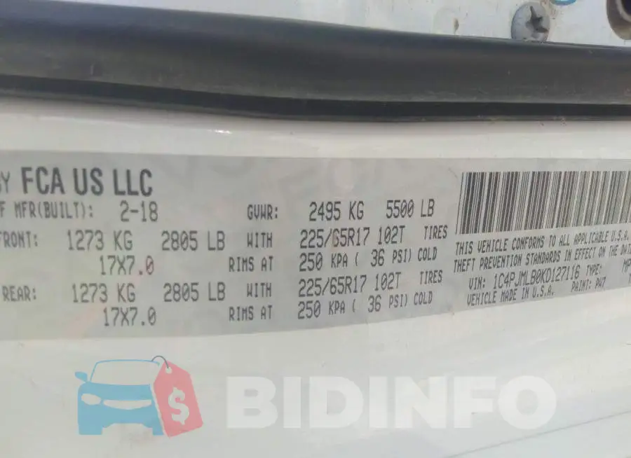 1C4PJMLB0KD127116 Photo# 9