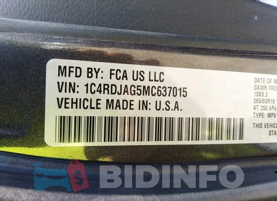 1C4RDJAG5MC637015 Photo# 9