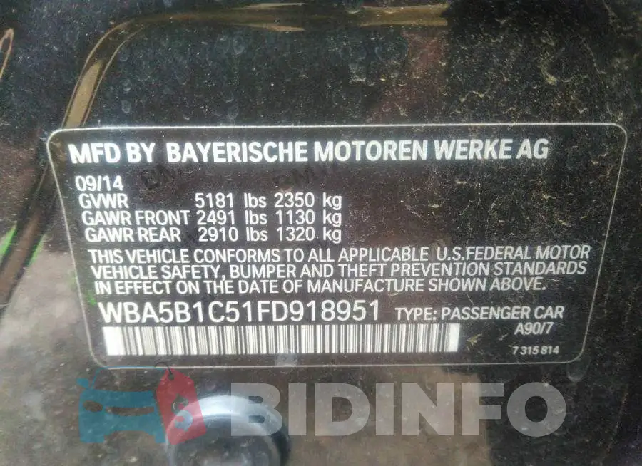 WBA5B1C51FD918951 Photo# 9