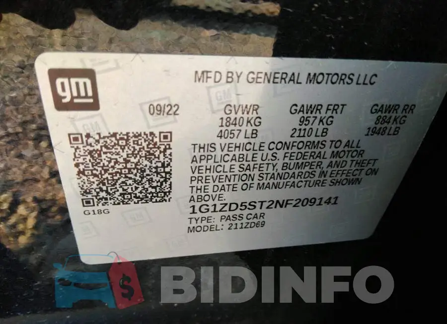 1G1ZD5ST2NF209141 Photo# 9