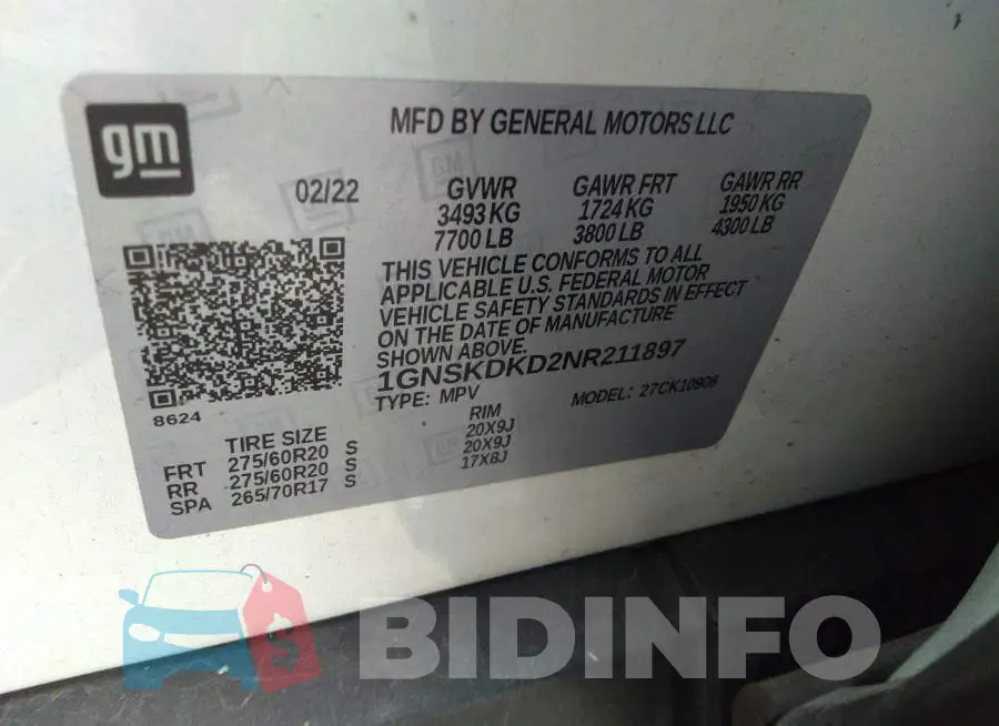 1GNSKDKD2NR211897 Photo# 9