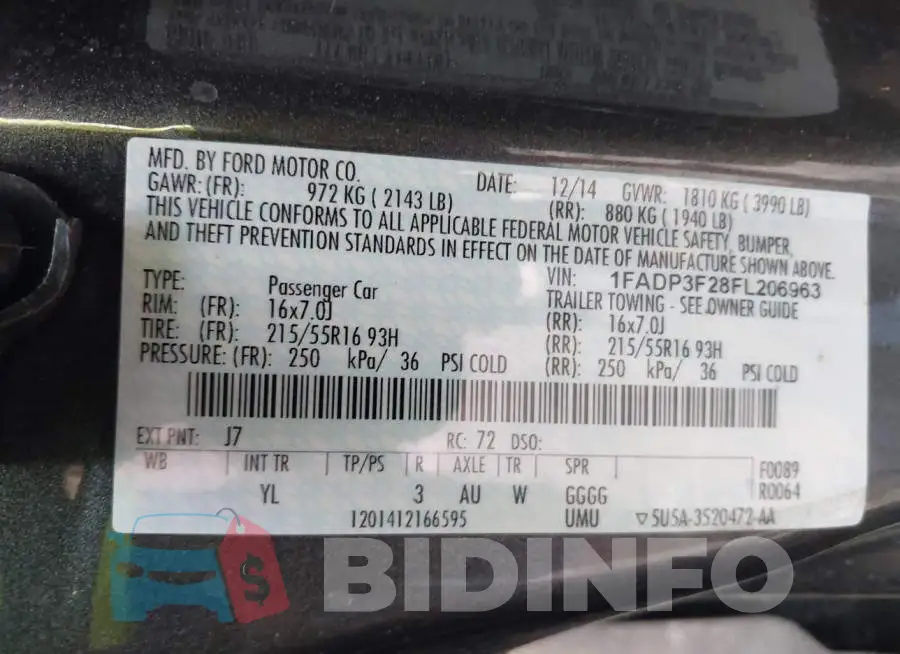1FADP3F28FL206963 Photo# 9
