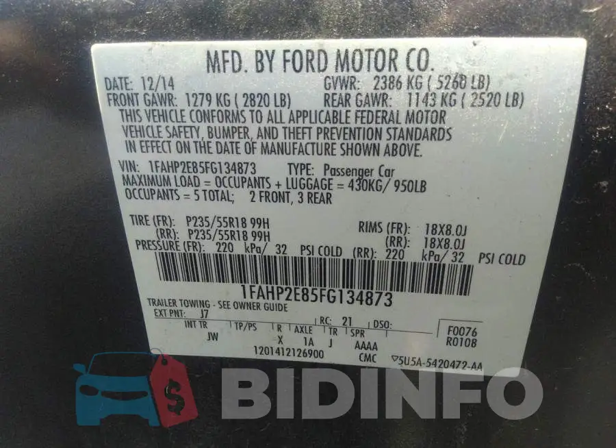 1FAHP2E85FG134873 Photo# 9