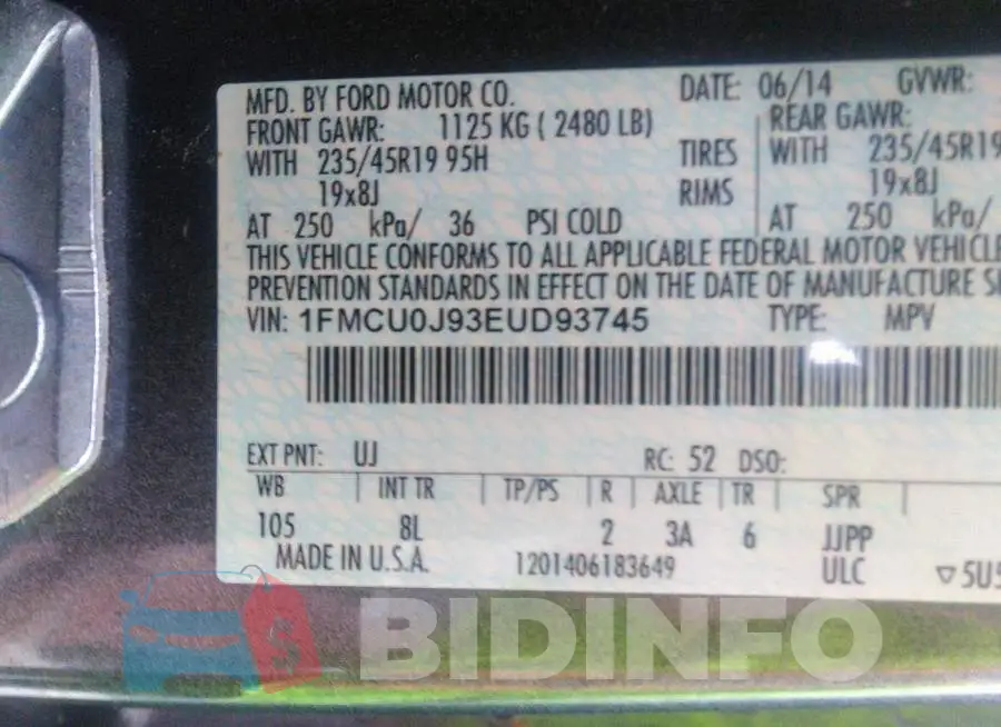 1FMCU0J93EUD93745 Photo# 9