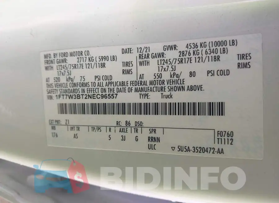 1FT7W3BT2NEC96557 Photo# 9