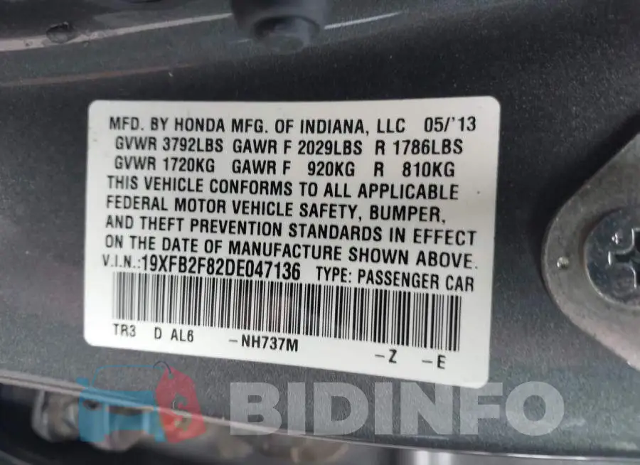 19XFB2F82DE047136 Photo# 9