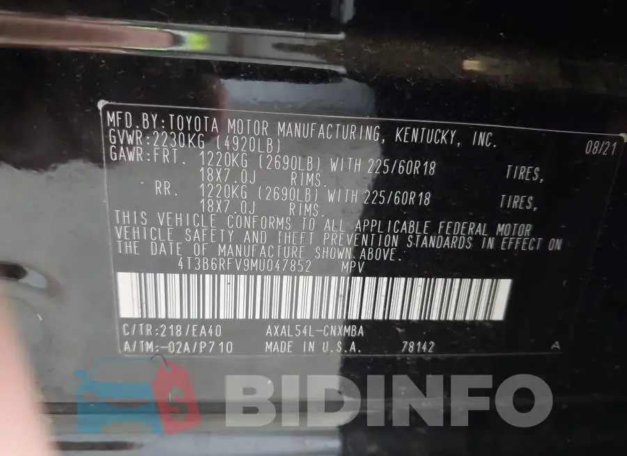 4T3B6RFV9MU047852 Photo# 9