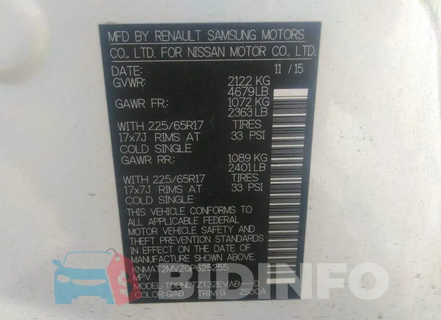 KNMAT2MV2GP625255 Photo# 9