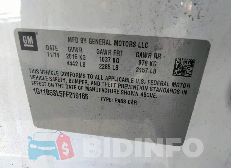 1G11B5SL5FF219165 Photo# 9