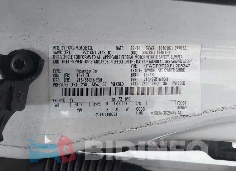 1FADP3F2XFL205247 Photo# 9