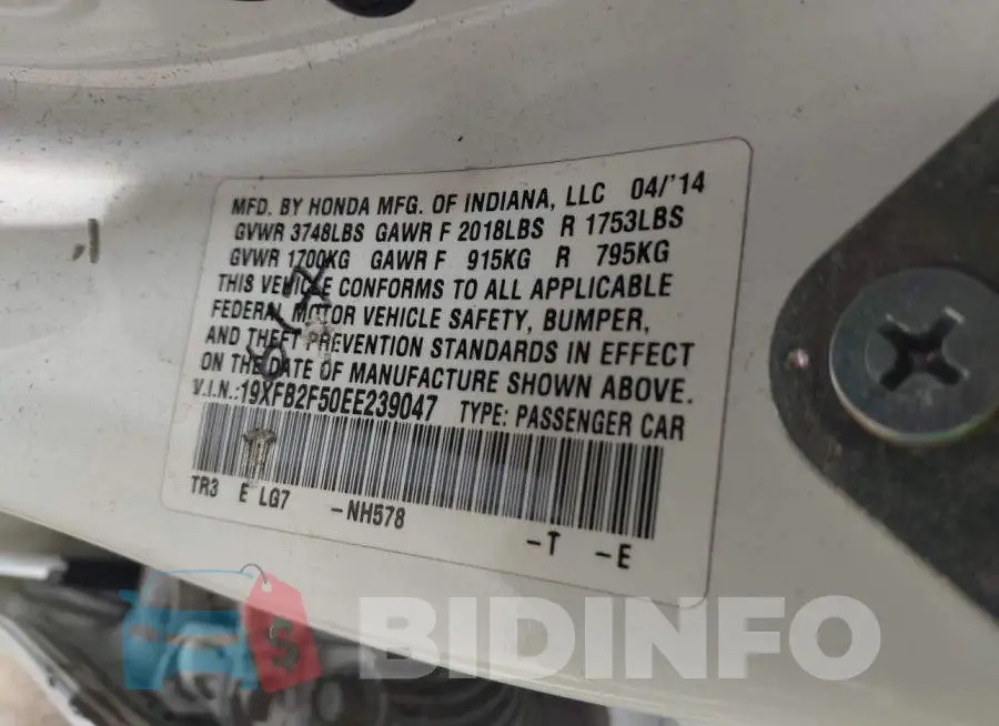 19XFB2F50EE239047 Photo# 9