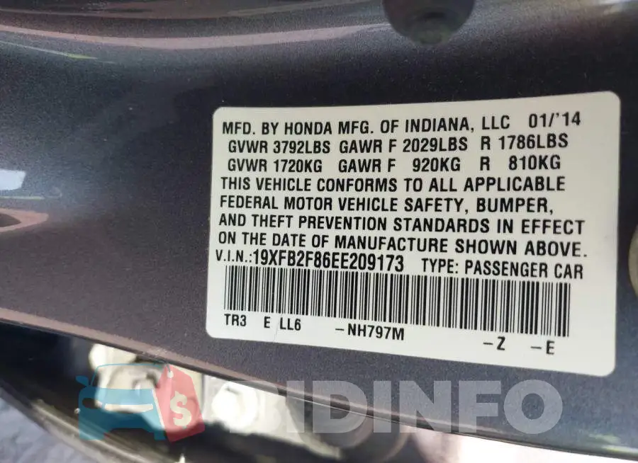 19XFB2F86EE209173 Photo# 9