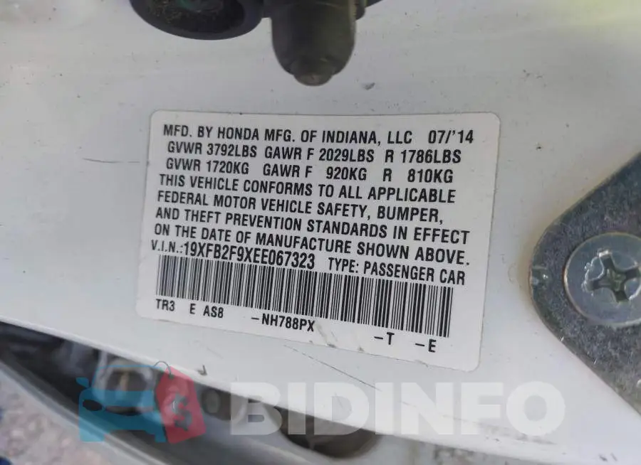 19XFB2F9XEE067323 Photo# 9