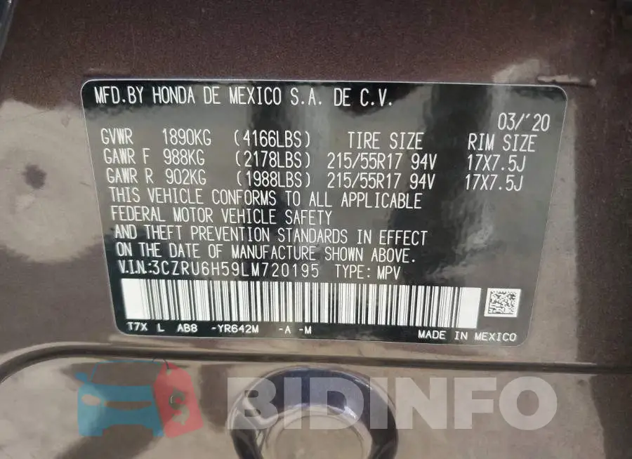 3CZRU6H59LM720195 Photo# 9