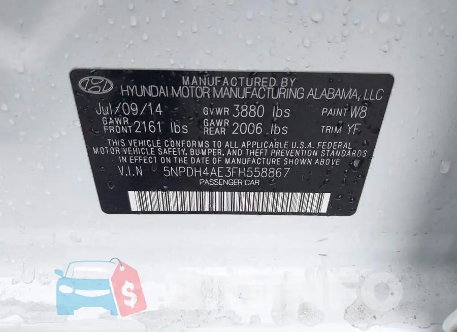 5NPDH4AE3FH558867 Photo# 9